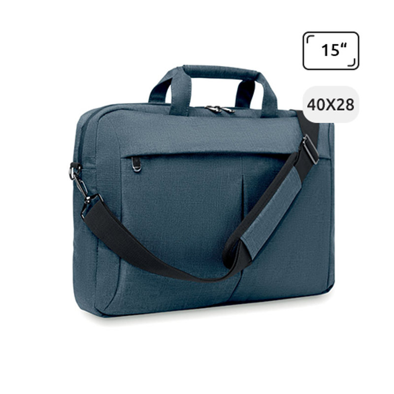 Borsa porta pc da 15" in poliestere 360D con tracolla e aggancio trolley 40x7x28cm