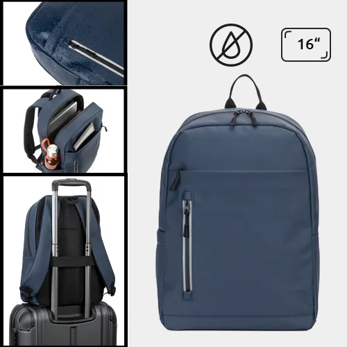 Zaino porta pc da 16” in PU con cerniera riflettente e idrorepellente con aggancio trolley