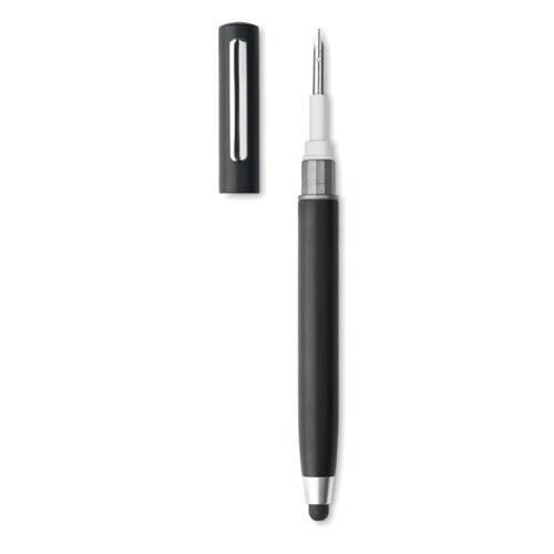 Penna a sfera per touch screen a rotazione con stilo in ABS e kit pulizia per auricolari refill blu