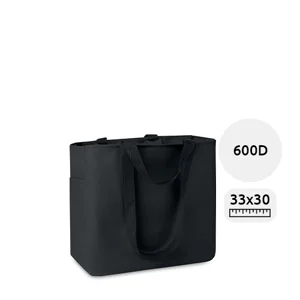 Shopper in poliestere con tasca laterale e interna con chiusura a zip da 600d 33x16x30cm