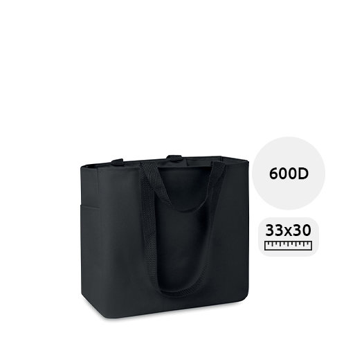 Shopper in poliestere con tasca laterale e interna con chiusura a zip da 600d 33x16x30cm