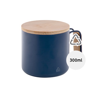 Tazza termica a doppia parete in acciaio inox riciclato con coperchio e manico in bambù da 300ml