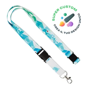Lanyard in PET riciclato con fibbia e sgancio di scurezza totatlmente personalizzabile