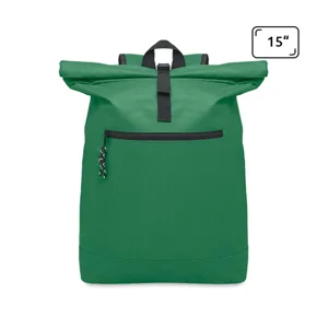 Zaino porta PC da 15" rolltop in poliestere 600D schienale imbottito e tasca frontale