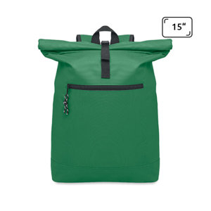 Zaino porta PC da 15" rolltop in poliestere 600D schienale imbottito e tasca frontale