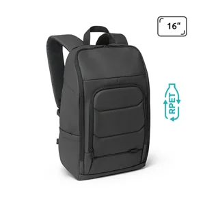 Zaino porta pc da 16" e tablet 10,1" in RPET impermeabile con tasca frontale cinghia per trolley e striscia riflettente