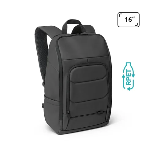 Zaino porta pc da 16" e tablet 10,1" in RPET impermeabile con tasca frontale cinghia per trolley e striscia riflettente