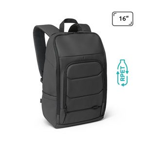 Zaino porta pc da 16" e tablet 10,1" in RPET impermeabile con tasca frontale cinghia per trolley e striscia riflettente