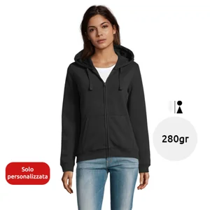 Felpa da donna con cappuccio e zip in cotone e poliestere da 280gr