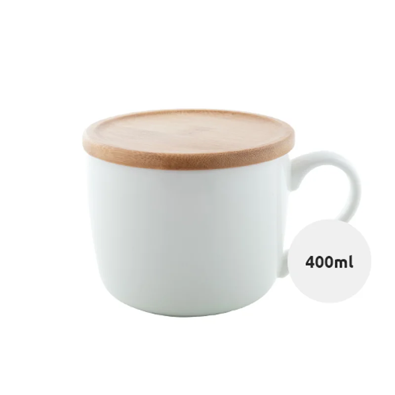 Tazza in porcellana alta qualità con tappo sottobicchiere in bambù 400ml