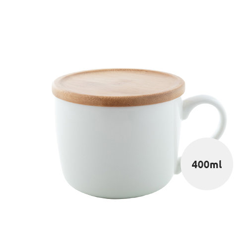Tazza in porcellana alta qualità con tappo sottobicchiere in bambù 400ml