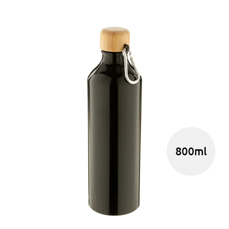 Borraccia in alluminio da 800ml con tappo in bambù e moschettone