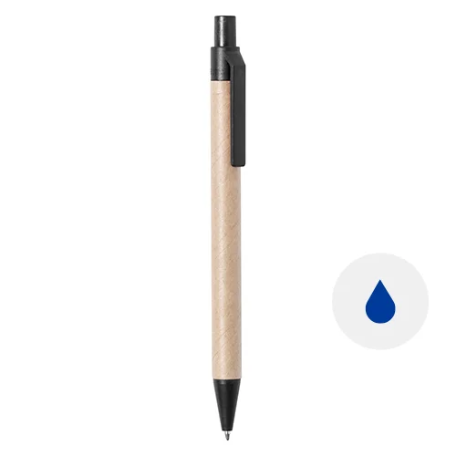 Penna a sfera in carta riciclata con clip e puntale plastica ecologica colorata e meccanismo a scatto e refill blu