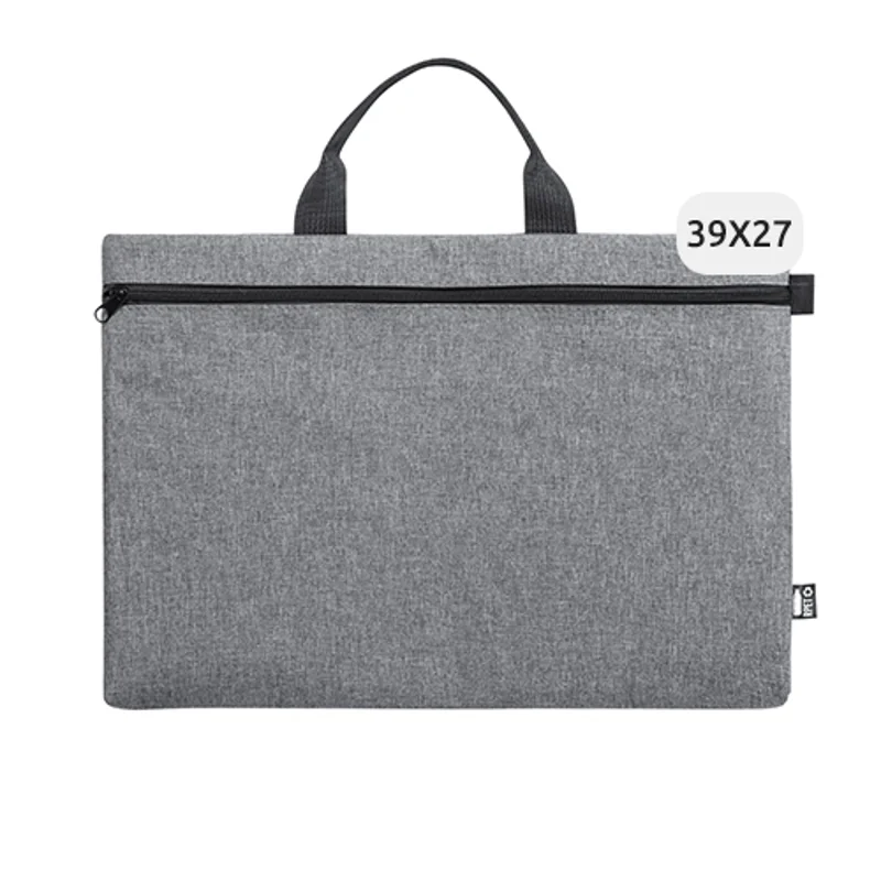 Borsa porta documenti in RPET con maniglia per il trasporto e chiusura a zip 39x4x27cm