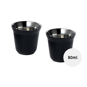  Set di 2 tazze per caffè espresso in acciaio inossidabile certificato RCS da 80ml in confezione regalo in cartone riciclato