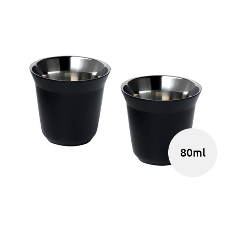 Set di 2 tazze per caffè espresso in acciaio inossidabile certificato RCS da 80ml in confezione regalo in cartone riciclato
