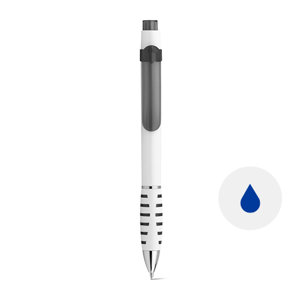 Penna a sfera in plastica con clip colorata e meccanismo a scatto e refill blu