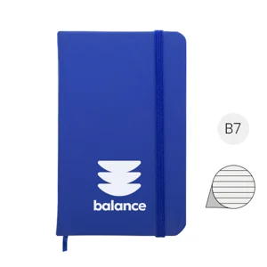 Block notes B7 con copertina in finta pelle e 100 fogli a righe segnalibro e cinturino in gomma coordinati