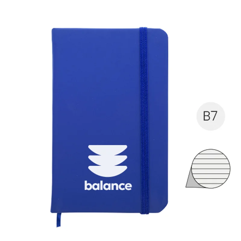 Block notes B7 con copertina in finta pelle e 100 fogli a righe segnalibro e cinturino in gomma coordinati