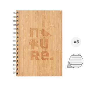 Block note A5 in bambù con aspirale ad anelli e 70 fogli a righe in carta kraft