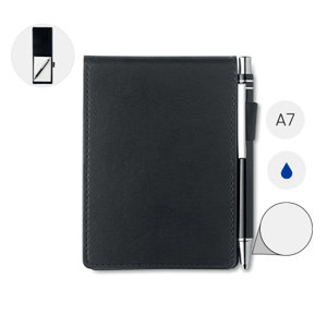 Block notes A7 con 60 fogli bianchi e cartellina in PU e con penna in refill blu