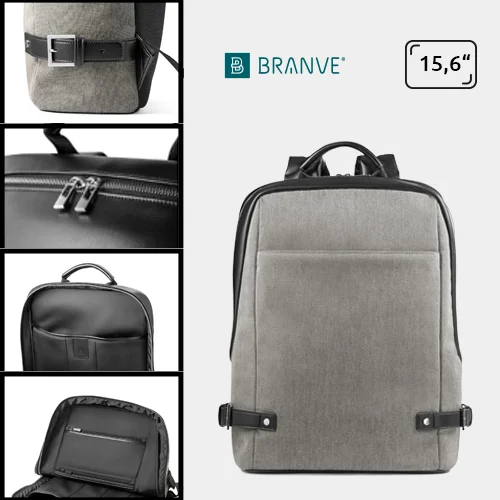 Zaino porta pc Branve da 15.6" in tessuto e similpelle con cinturini regolabili sui lati e impugnatura rinforzata