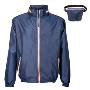 Giacca impermeabile con cappuccio a scomparsa 2 tasche frontali richiudibile a marsupio
