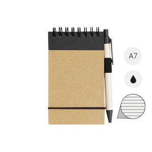 Block notes A7 in carta riciclata con penna in refill nero e fogli a righe