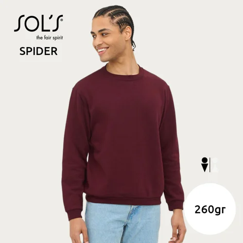Felpa SOL'S SPIDER da uomo a girocollo in cotone e poliestere con rinforzo su collo e polsini da 260gr