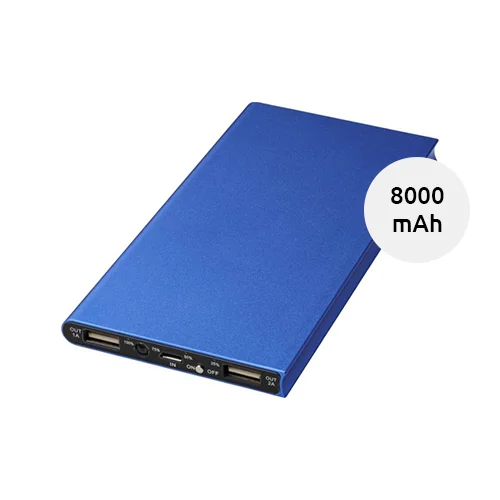 Power bank in alluminio compatto e leggero con spia a LED da 8000mAh fornito in scatola regalo