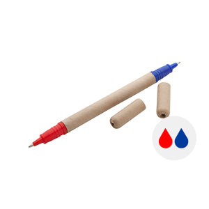 Penna roller in carta riciclata con cappuccio a due punte a due refill blu rosso
