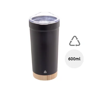 Tazza termica da 600ml in acciaio inox riciclato con base in bambù e coperchio in plastica AS