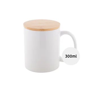 Tazza per sublimazione in ceramica bianca da 300ml con coperchio in bambù