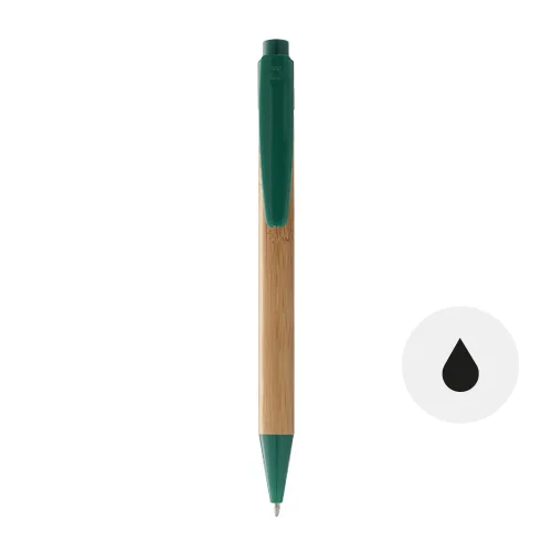 Penna in bambù con puntale e clip in plastica colorata in coordinato con meccanismo a scatto e refill nero
