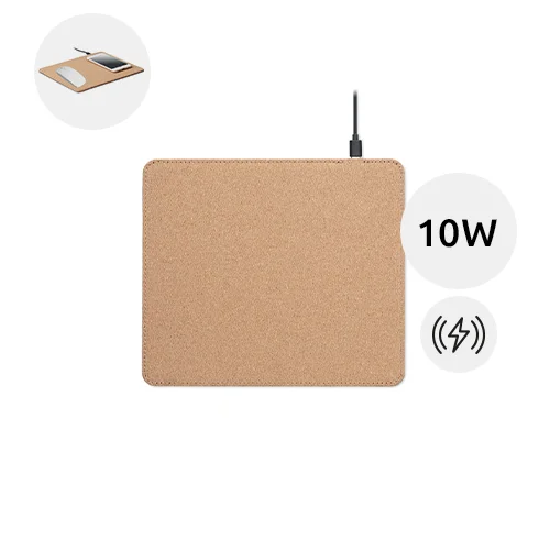 Tappetino mouse con caricatore wireless e supporto per il telefono in sughero 230x200mm