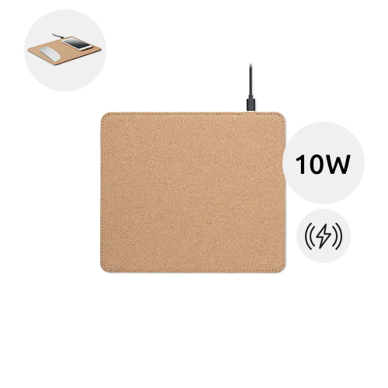 Tappetino mouse con caricatore wireless e supporto per il telefono in sughero 230x200mm