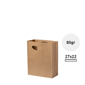 Shopper in carta riciclata color avana con manici fustellati formato piccolo da 80gr 22×27×11cm