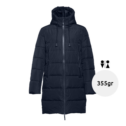 Parka trapuntato unisex con cappuccio e polsini elasticizzati in poliestere