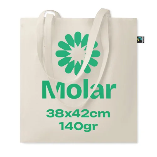 Shopper in cotone Equo Solidale Fairtrade colore naturale con manici lunghi da 140gr 38X42CM