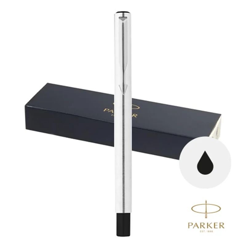 Penna roller Parker in acciaio inossidabile con cappuccio e refill nero