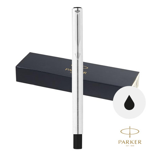 Penna roller Parker in acciaio inossidabile con cappuccio e refill nero