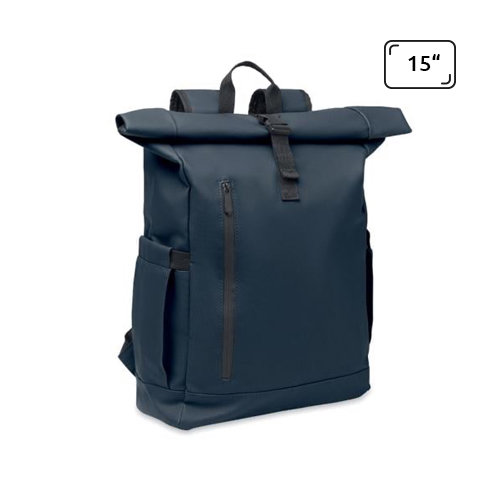 Zaino rolltop porta PC da 15" in poliestere 600D schienale imbottito cinghia trolley