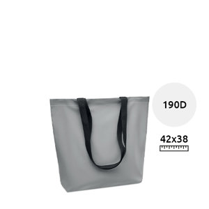 Shopper in poliestere riflettente a soffietto con manici lunghi neri da 190d 42x9x38cm