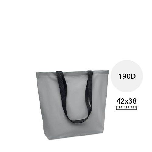 Shopper in poliestere riflettente a soffietto con manici lunghi neri da 190d 42x9x38cm