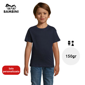 T-shirt da bambino unisex colori assortiti a girocollo taglio aderente 100% cotone 150gr