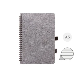 Block note con spirale A5 con copertina in feltro RPET a 80 fogli a righe in carta riciclata