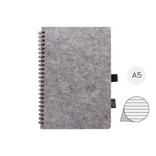 Block note con spirale A5 con copertina in feltro RPET a 80 fogli a righe in carta riciclata