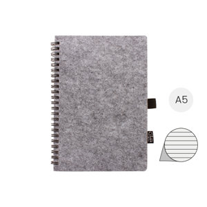 Block note con spirale A5 con copertina in feltro RPET a 80 fogli a righe in carta riciclata
