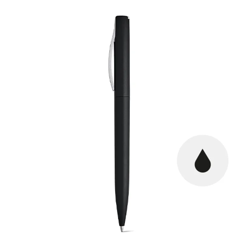 Penna a sfera in ABS finitura metallizzata colorata con meccanismo a rotazione e refill nero