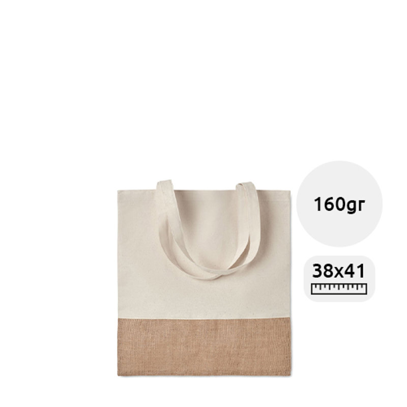 Shopper in cotone con dettagli in juta e manici lunghi da 160gr 38X41cm